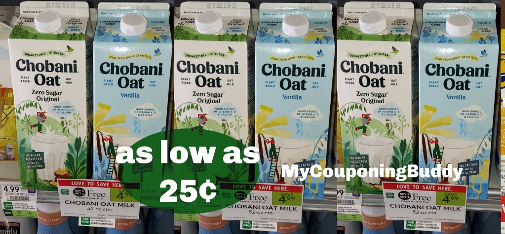 Chobani Oat Milk as low as 25¢ after coupon & Ibotta at Publix My